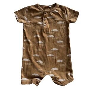 Oliver & Rain Unisex 100% Organic Cotton One Piece Snap Closure Brown 12M Romper